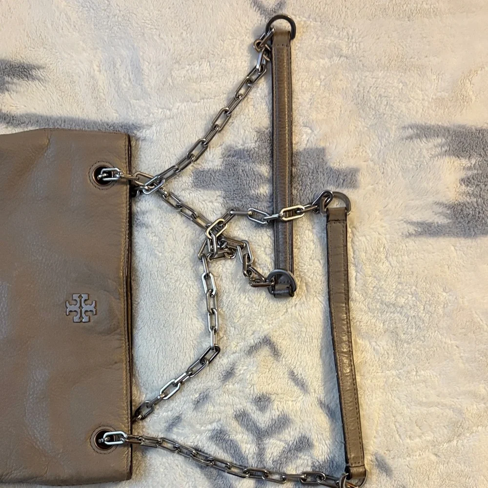 TORY BURCH Swingback Leather Shoulder Crossbody Bag French Grey/Tan